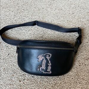Selena Gomez/ Coach Limited Edition Black Leather Bunny Embroidered Belt Bag